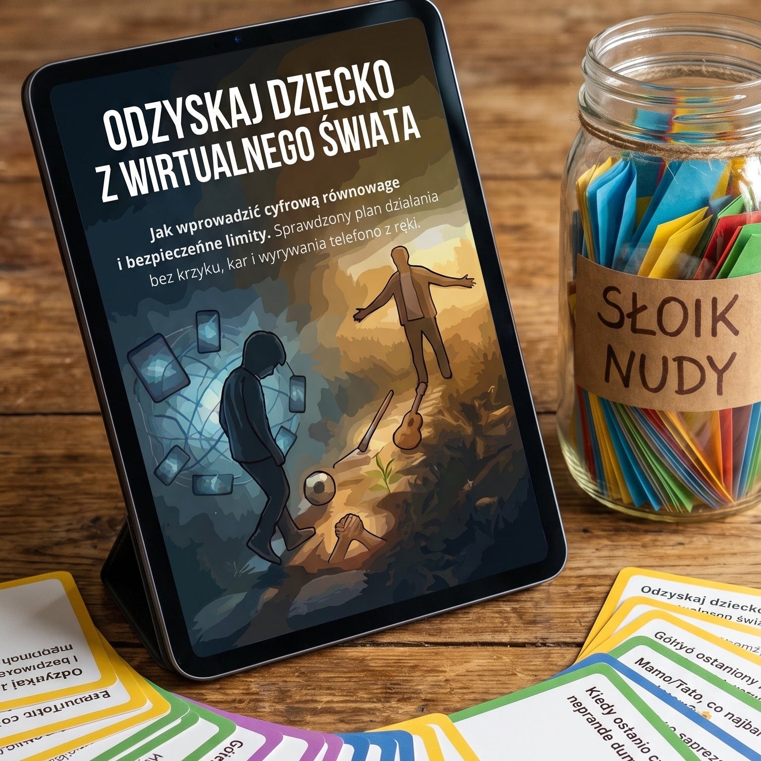 PEŁNY SYSTEM "ODZYSKAJ DZIECKO Z WIRTUALNEGO ŚWIATA" (E-book + Karty + Słoik)
